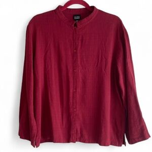 Eileen Fisher Linen Blend Collarless Button Down Shirt Size M